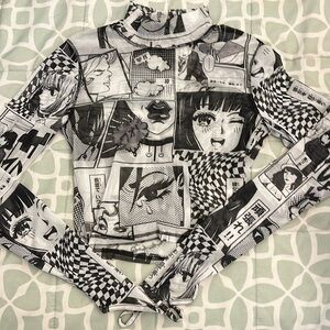 Fashion Nova Mock Neck Mesh Anime Top